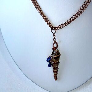 Artisan Handmade Copper, Seashell & Blue Lapis 18” Necklace Boho Beach Vacation